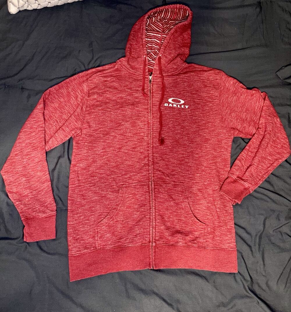 Oakley Mens XL Full Zip Hoodie Casual Red Lightweight Casual Logo
